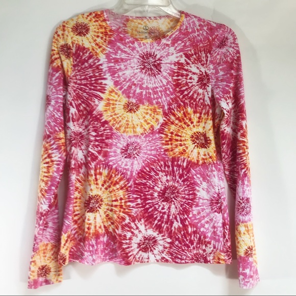 Lands End, Rash Guard, Swim Shirt Pink yellow long sleeve Top Womens size XS - Picture 1 of 4